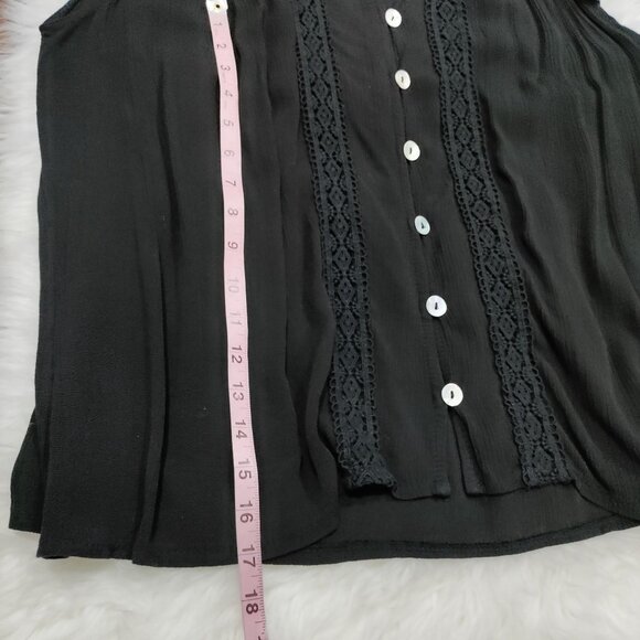 Made in Italy Whimsy Boho Black Lace Trim Ruffle Button Up Sleeve Blouse - Picture 10 of 10